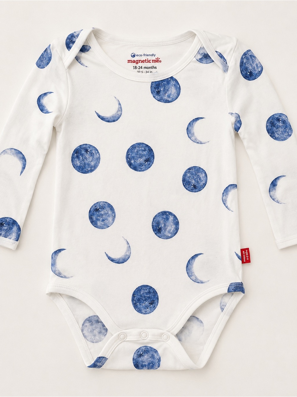 Magnetic Me White One-Piece with Blue Moon Print - Long Sleeve